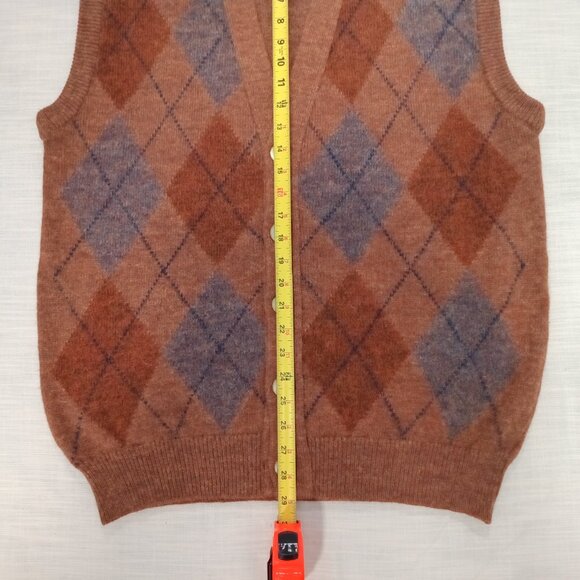 Men's Sleeveless Sweater Vest Brown Gray Argyle Cozy Warm Italy Size XXL - Picture 4 of 6
